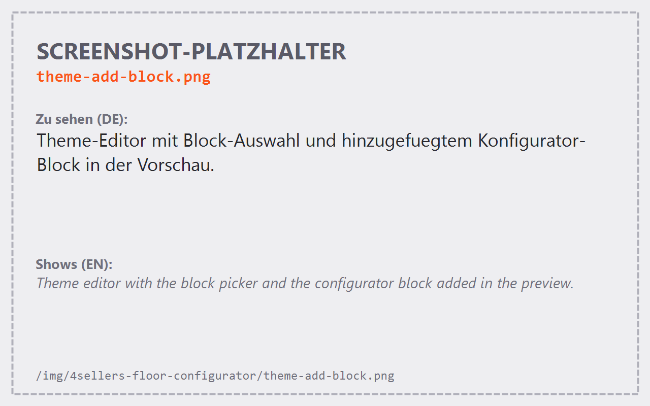 Theme editor with the block picker and the configurator block added in the preview
