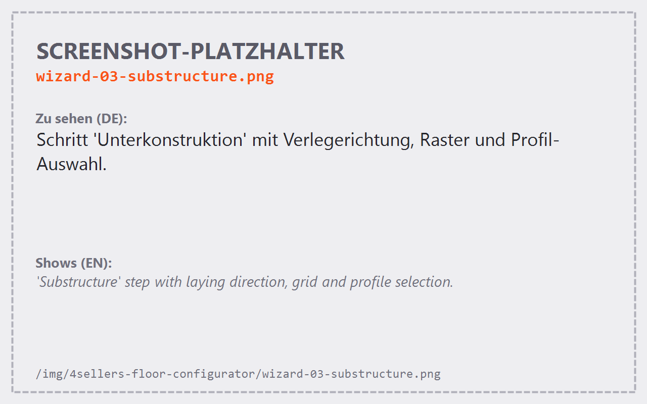 The "Substructure" step with laying direction, grid and profile selection