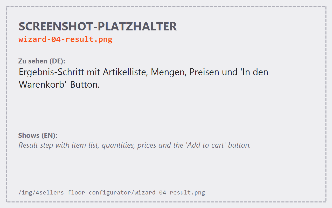 Ergebnis-Schritt mit Artikelliste, Mengen, Preisen und „In den Warenkorb"-Button
